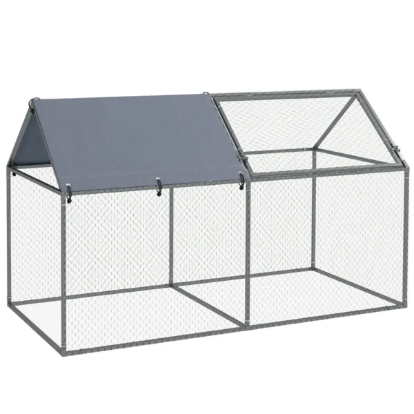 Steel Pet Cage with Oxford Fabric Roof and Stakes, 198x100x120 cm, Green and Silver