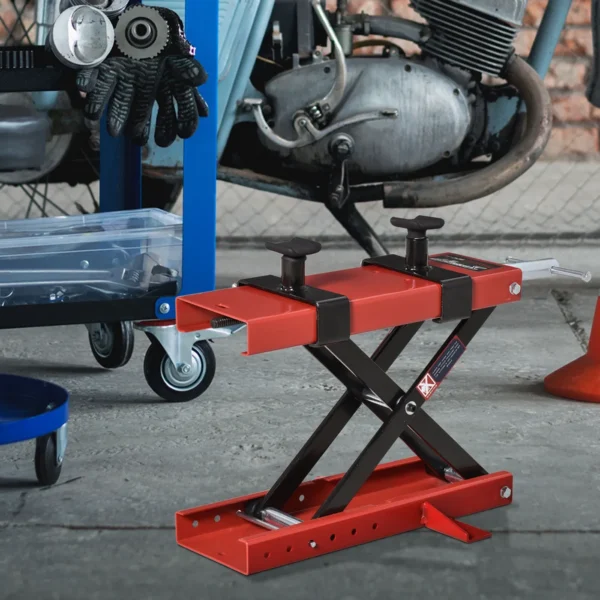 Scissor Motorcycle Lift, Adjustable Central Motorcycle Stand Up to 500kg in Red Metal