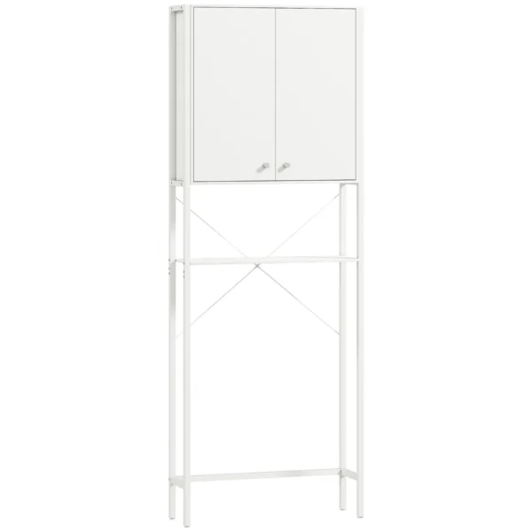 Bathroom Cabinet Above Toilet and Washing Machine with Cabinet and Open Shelf, 64x20x180 cm, White