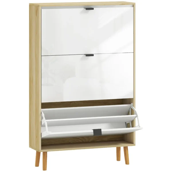 Slim Modern Shoe Rack with 3 Tilting Drawers for 24 Pairs of Shoes, 80x24x127 cm, White