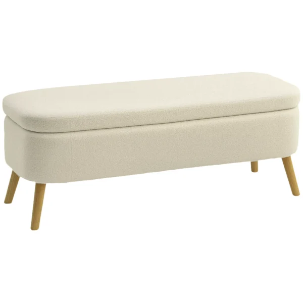 65L Storage Bench in Teddy Fabric and Wooden Legs, 120x42x45 cm, Beige