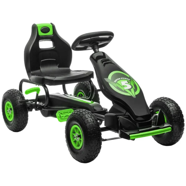 Pedal Go Kart for Kids Ages 5-12 with Adjustable Seat, Metal and PP 121x58x61 cm, Green and Black