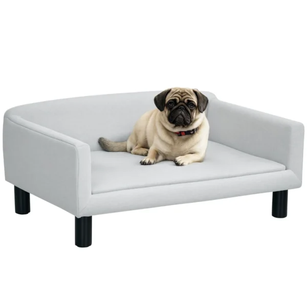 Velvet Dog Sofa with Cushion, Armrests and Backrest, 82 x 54 x 36 cm, Light Grey