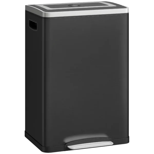 20L 2-Section Garbage Can with Silent Lid, Stainless Steel and PP, 40x34.8x59 cm, Black