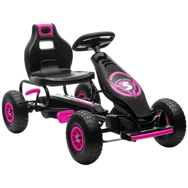 Pedal Go Kart for Kids Ages 5-12 with Adjustable Seat, Metal and PP 121x58x61 cm, Pink and Black