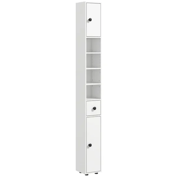 Kleankin Bathroom Cabinet with Drawer, 2 Cabinets and 4 Open Shelves, Wooden, 20x20x180 cm, White