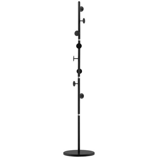 Coat Rack with 8 Hooks, Steel Frame with Marble Base, 35x35x170cm, Black