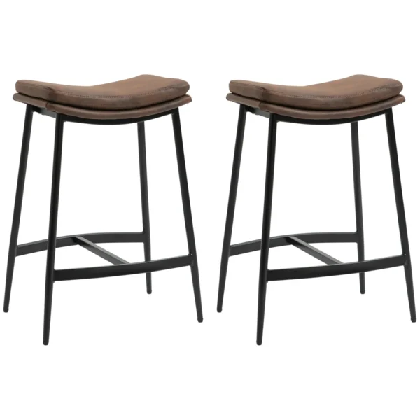 Set of 2 Industrial Style Bar Stools with Footrest, Faux Leather, 48.5 x 38.5 x 68.5 cm, Black and Brown