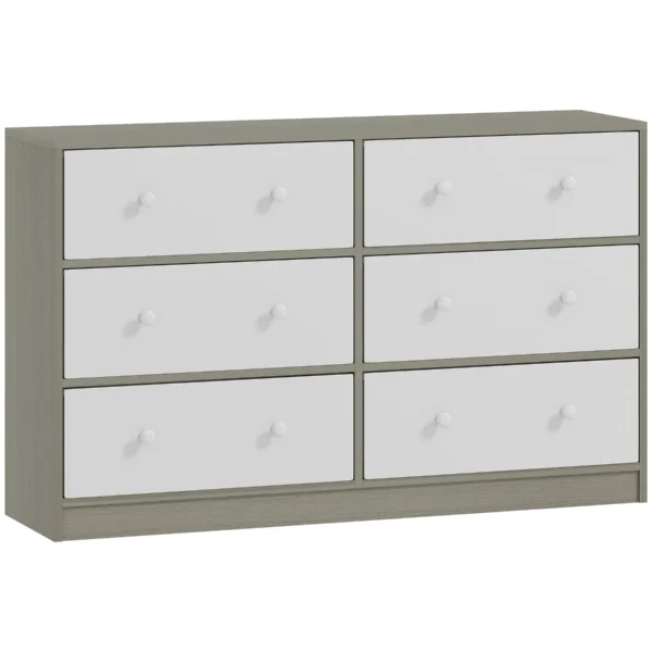 6-Drawer Folding Chest with Double Handles, Made of Wood, Steel and Fabric, 114x30x70 cm, White and Grey