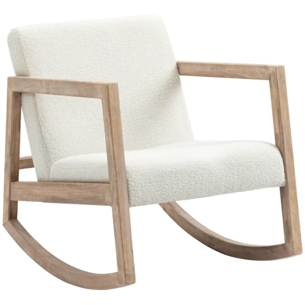 Rocking Chair with Seat and Back Cushions, Wood, Pile and Foam, 60x81x71 cm, Cream