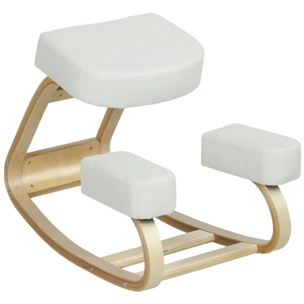 Ergonomic Chair with Birch Wood Kneeler and Cushion, 51x69x58 cm, Cream