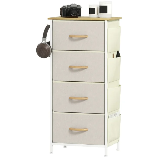 4-Drawer Folding Chest with 4 Pockets and 2 Hooks, Made of Wood, Steel and Fabric, 45x30x94.5 cm