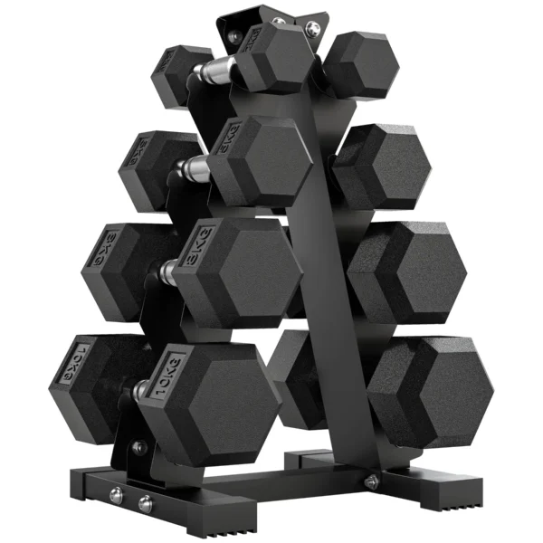 Hex Dumbbell Set with Stand and Non-Slip Grip, 2x2kg, 2x5kg, 2x8kg, 2x10kg, Black