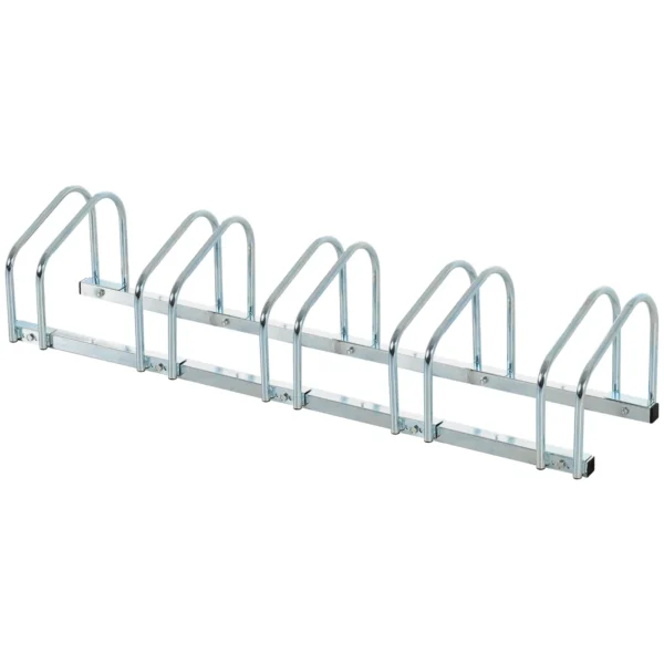 Steel Bike Rack, 5-Bike Parking Stand, 145 x 33 x 27 cm, Silver