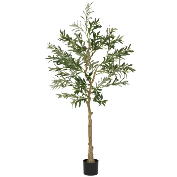 150cm Tall Artificial Olive Tree, Fake Tree with 720 Leaves and 32 Olives, Pot Included