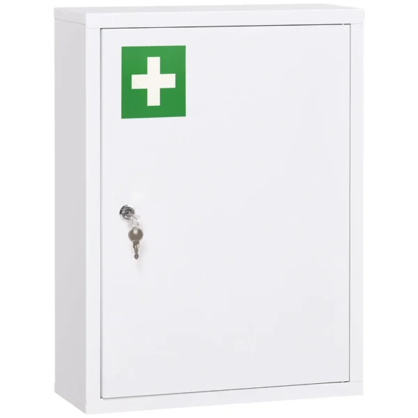 Kleankin 3-Shelf Medicine Cabinet with Lock and 2 Keys, Steel, 40x15x53.5 cm, White