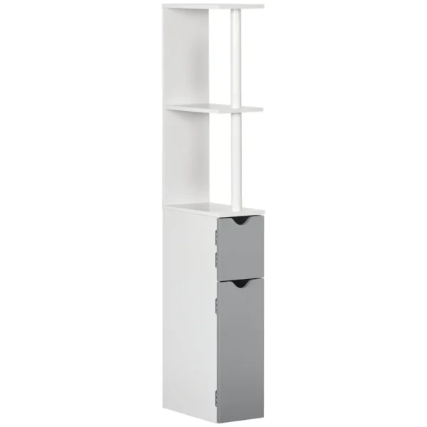 Kleankin Bathroom Column with 2 Shelves and 2 Cabinets, Wooden, 15.2x29.8x118 cm, White and Grey