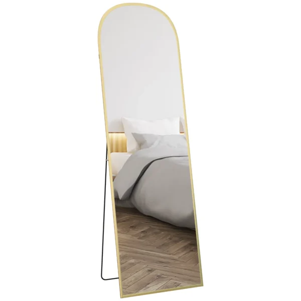 Modern Aluminum Alloy Floor and Wall Mirror with Folding Stand, 50x161.5 cm, Gold