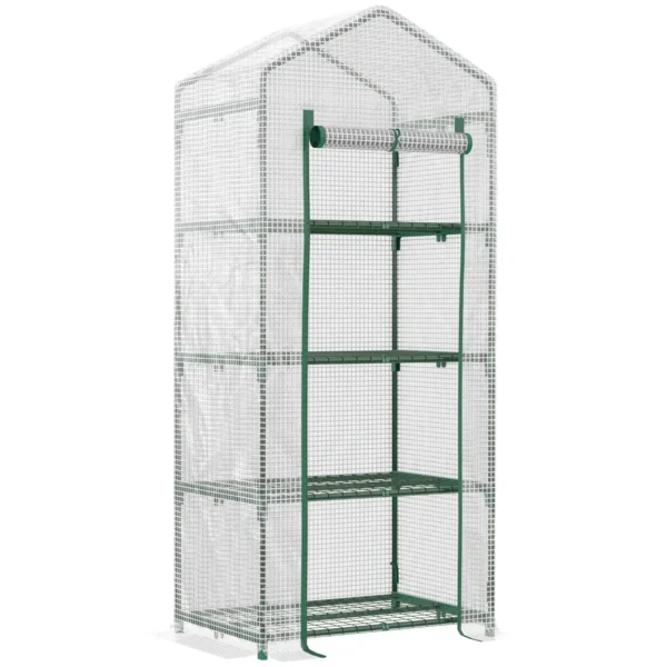 Vertical Plant Greenhouse with 4-Tier Steel and PE Shelf, White, 70x50x160cm