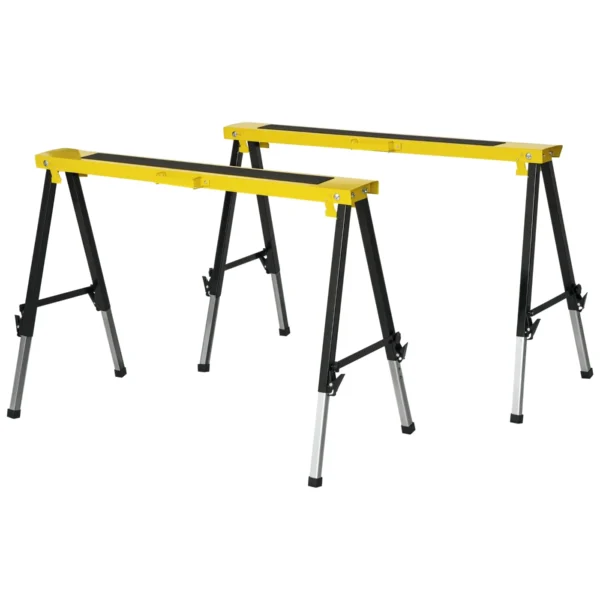 Set of 2 Folding and Portable Work Stands with Non-Slip Worktop, Yellow and Black, for DIY