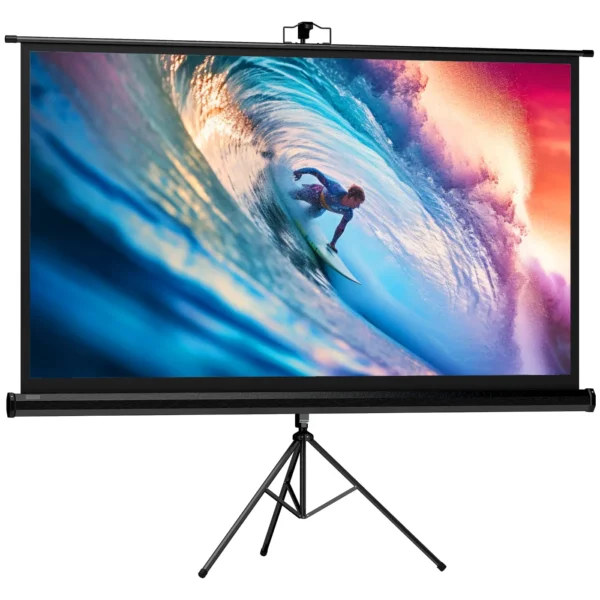 84" Foldable Projector Screen, 16:9 Format, Adjustable Tripod, 200 x 8 x 118 cm, Black
