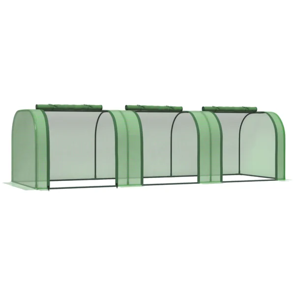 Steel and PP Plastic Tunnel Greenhouse with Roll-Up Doors, 295x100x80 cm, Green