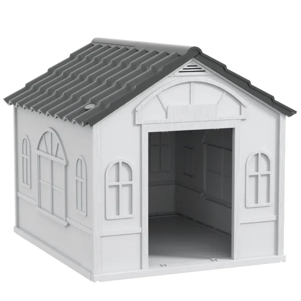 Waterproof PP Dog House with Sloped Roof and Entrance Door, 65x75.7x63 cm, Grey