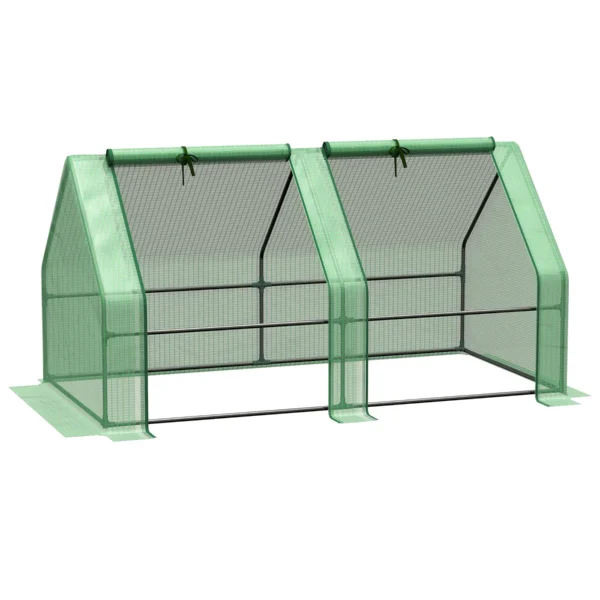 Garden Greenhouse with Reinforced PE Cover and Steel Frame, 180x90x90cm, Green