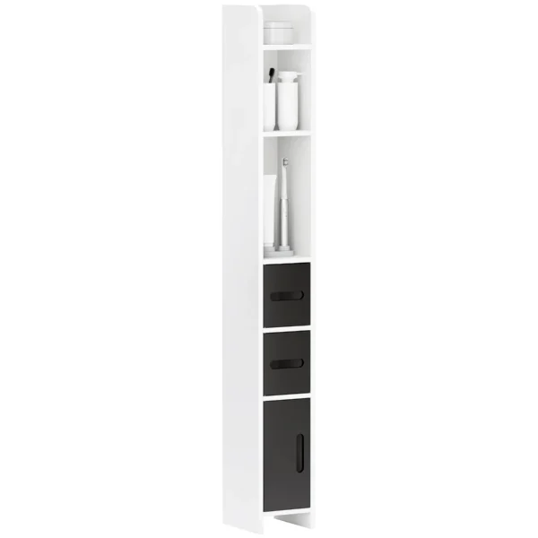 Kleankin Bathroom Column with 3 Shelves and 3 Cabinets, Wooden, 15x17x120 cm, Black and White