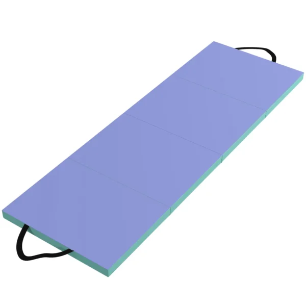 SPORTNOW Foldable and Padded Fitness Mat with 2 Handles, Made of Plastic and EPE, 180x60x5 cm, Green and Purple