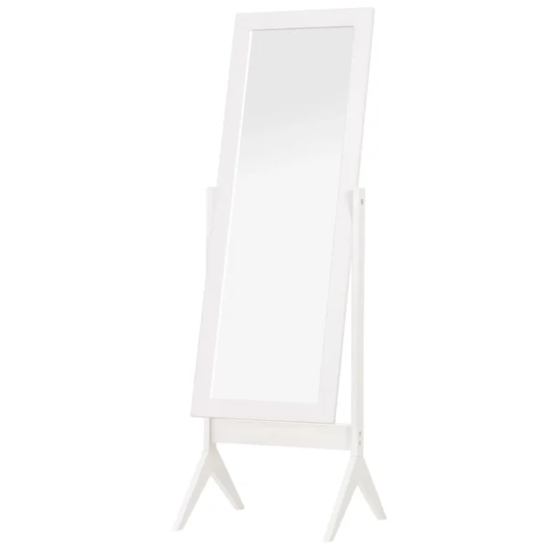 Full-Length Mirror with 4 Legs and Adjustable Angle, Wood and Glass, 47x46x148 cm, White