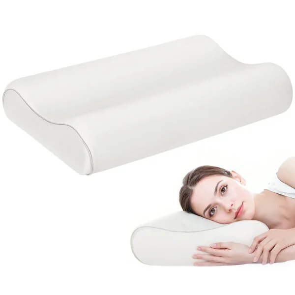 Double Height Memory Foam Neck Pillow with Removable Cover, 60x40x10/12 cm, Cream White