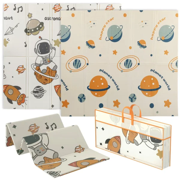 Space Themed Children's Rug for 0-6 Years Old with Waterproof Surface in Multi-Color XPE, 196x176x1.5 cm