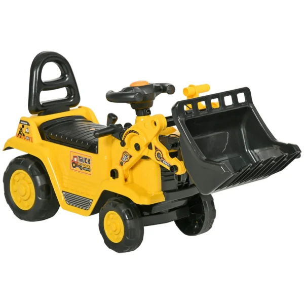 Children's Excavator with Bucket and Retractable Storage Space, PP and ABS, 80x26.5x39 cm, Yellow and Black