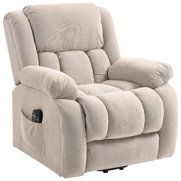 Lift Massage Reclining Chair with 2 Pockets and Remote Control, 93x104x105 cm, Beige