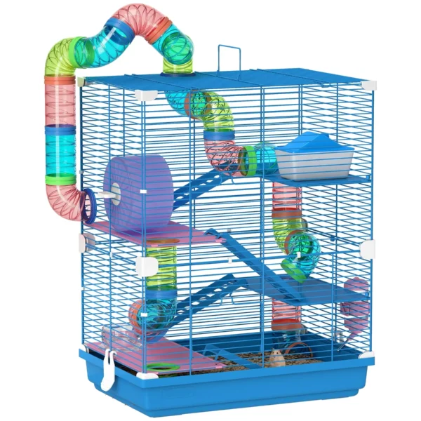 5-Level Hamster Cage with Tubes, Wheel, Ladders, House and Bottle, 46x30x58 cm