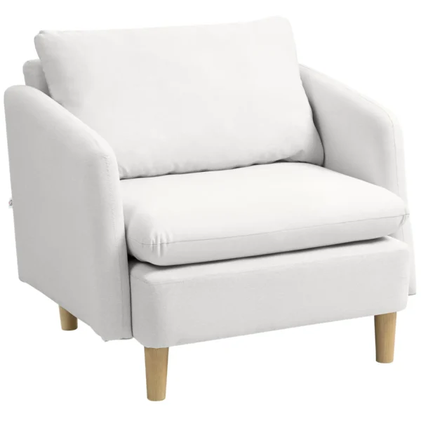 Modern Fabric Living Room Armchair with Wide Seat and Thick Padding, 90x86x91 cm, Cream