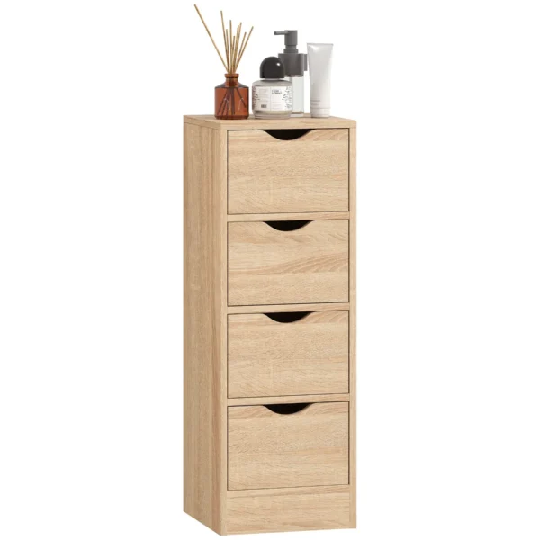 Space-Saving Bathroom Cabinet with 4 Drawers and Carved Handles in Nordic Style, 29x29x83 cm, Natural Wood
