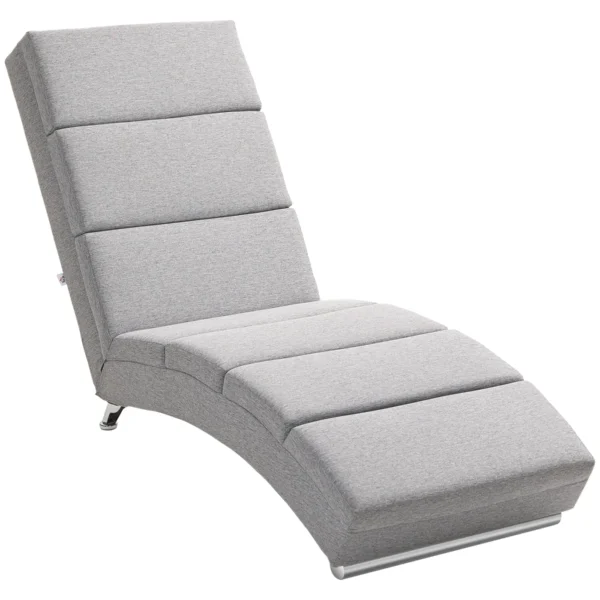 High Back Reclining Chaise Longue with Thick Padding and Metal Legs, Light Grey