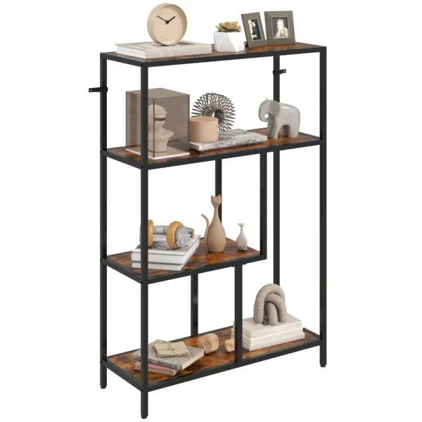 Industrial Style 4-Tier Bookcase in Wood and Metal, 77x30x116 cm, Rustic Brown