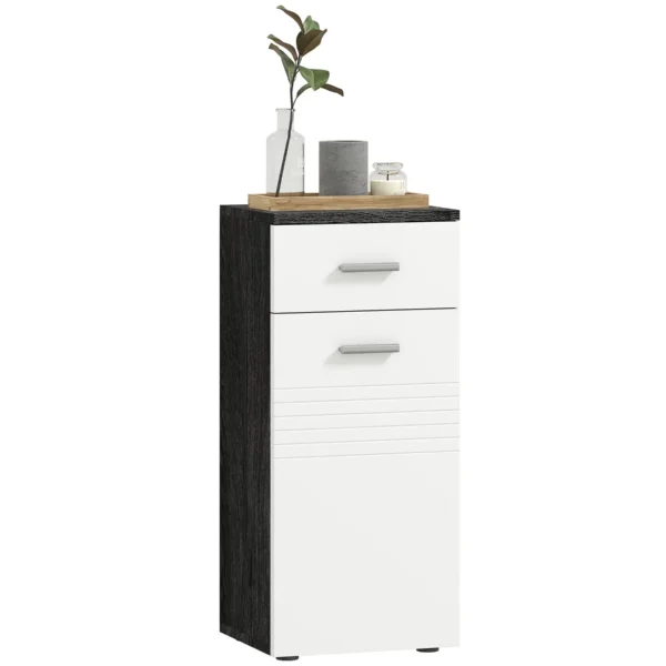 Bathroom Cabinet with Drawer and Wooden Cabinet, 35x30x77.5cm, Black and White