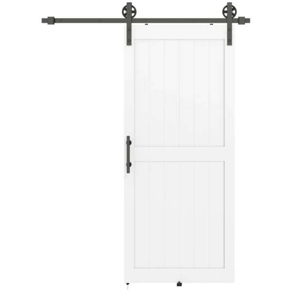 Country Style Sliding Door with Track and Handle, Wood and Steel, 183x0.6x4 cm, Black and White
