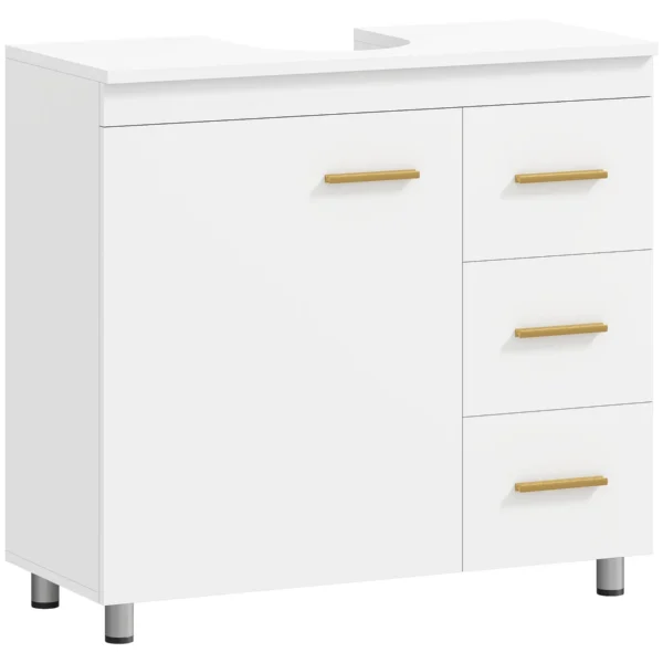 Under Sink Cabinet with U-Shaped Cutout, Cabinet with 3 Drawers, Soft-Close, 70x30x65 cm, White