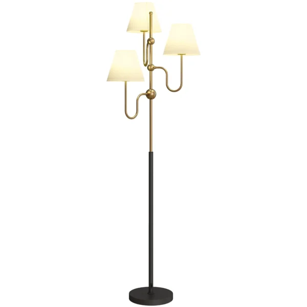 165cm High Floor Lamp with 3 Light Points and Foot Switch, E27 Socket Max 40W, Gold