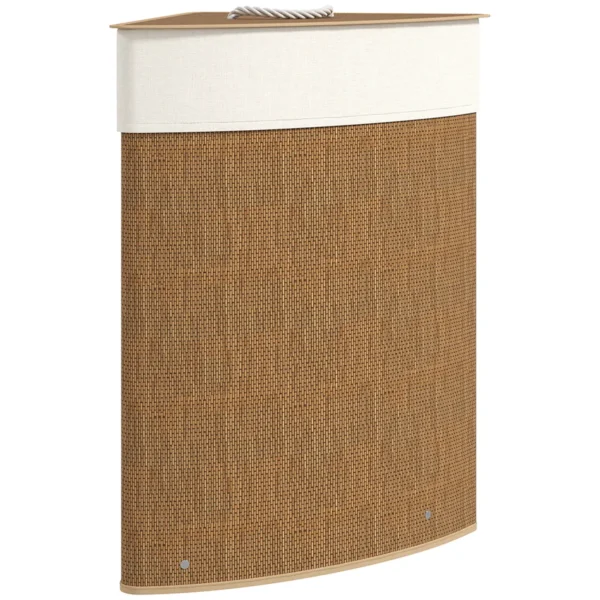 55L Corner Bamboo Laundry Hamper with Removable Bag and Removable Lid, 35x35x60 cm, Brown