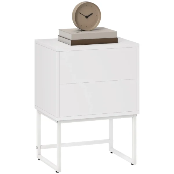 Modern 2-Drawer Bedside Table with Push-Opening, MDF and Steel, 40x30x50 cm, White