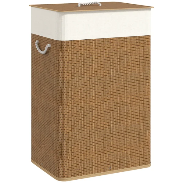 72L Laundry Hamper with Bamboo Lid, Rope Handles and Removable Bag, Brown