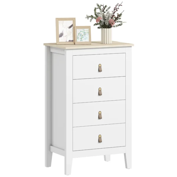 4-Drawer Bedroom Chest with Faux Leather Handles, 60x40x98cm, White