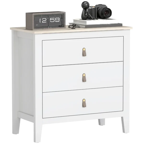 3-Drawer Bedroom Chest with Faux Leather Handles, 80x40x78.5 cm, White