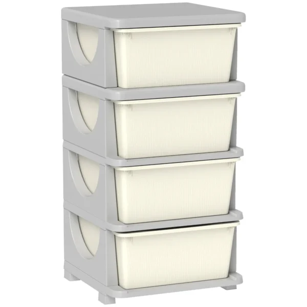 Colourful Plastic Chest of Drawers for Children's Bedroom with 4 Drawers, 37x37x76 cm, Cream